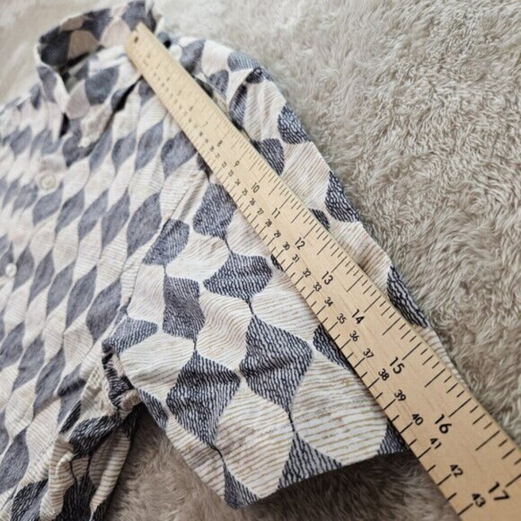 Club Monaco Shirt Geometric Pattern Casual Short Sleeve Button-Up Cotton Size S - Picture 8 of 10